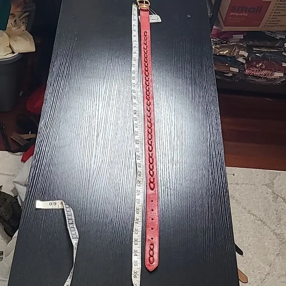 Vintage 80's deadstock red leather chain belt